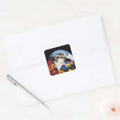 Dame met Chrysanthemum Flowers Vierkante Sticker (Envelop)