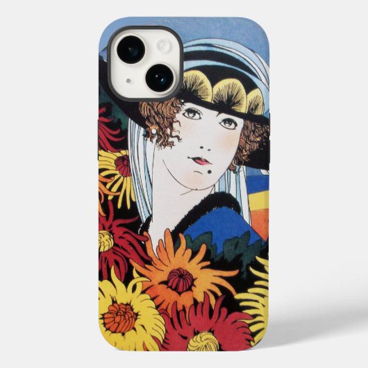 Dame met Chrysanthemum Flowers, zwart Case-Mate iPhone Case (Achterkant)
