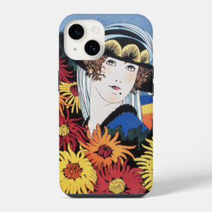 Dame met Chrysanthemum Flowers, zwart iPhone 14 Hoesje