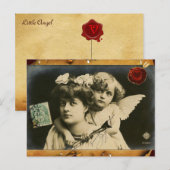 DAME MET CUPIDO, de RODE Valentijnsdag van de Feestdagenkaart (Voorkant / Achterkant)