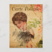  dame met Cute Cat Floral Frans Briefkaart (Voorkant)
