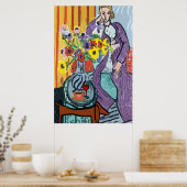 Dame met Dachshund, koffie, wijn Poster (Keuken)