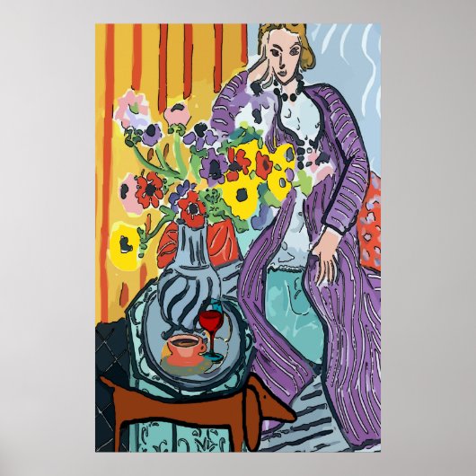 Dame met Dachshund, koffie, wijn Poster (Voorkant)