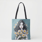  dame met daisy boeket tote bag (Voorkant)