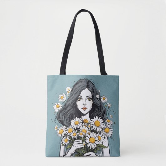  dame met daisy boeket tote bag (Voorkant)
