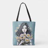  dame met daisy boeket tote bag (Achterkant)