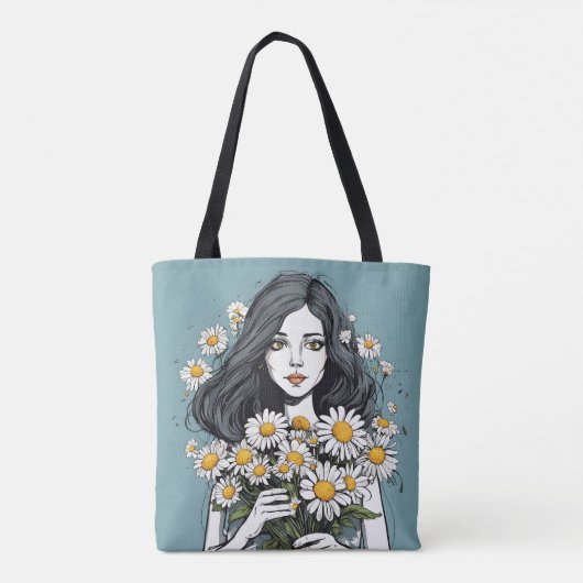  dame met daisy boeket tote bag (Achterkant)