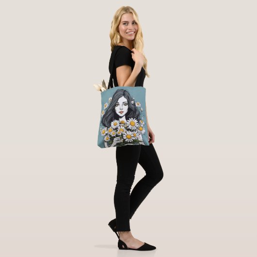  dame met daisy boeket tote bag (Op model)