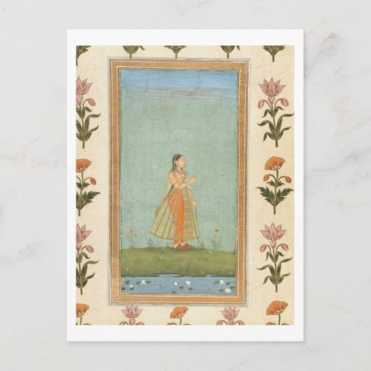 Dame met een bloem, staat in een lelasvijver, voor briefkaart (Voorkant)