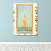 Dame met een bloem, staat in een lelasvijver, voor canvas afdruk (Insitu (Houten vloer))