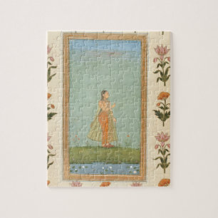 Dame met een bloem, staat in een lelasvijver, voor legpuzzel