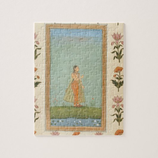 Dame met een bloem, staat in een lelasvijver, voor legpuzzel (Verticaal)