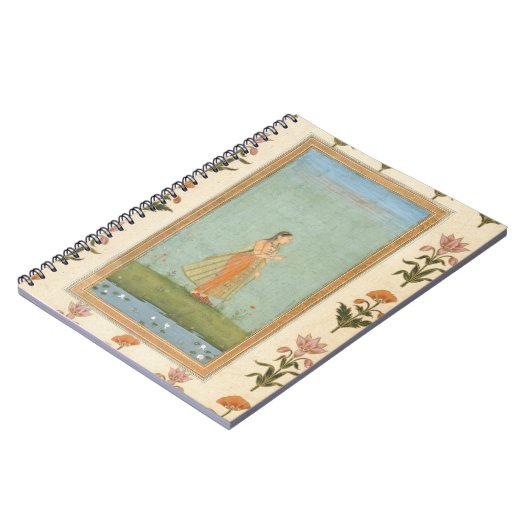 Dame met een bloem, staat in een lelasvijver, voor notitieboek (Linkerzijde)