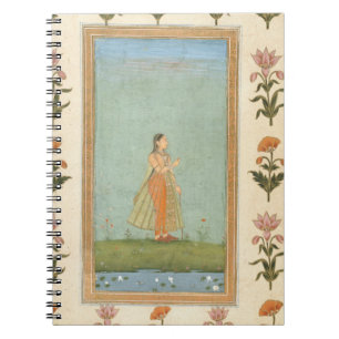 Dame met een bloem, staat in een lelasvijver, voor notitieboek