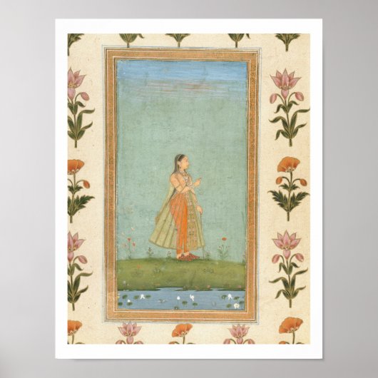 Dame met een bloem, staat in een lelasvijver, voor poster (Voorkant)
