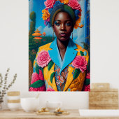 Dame met een bloemenjasje poster (Keuken)