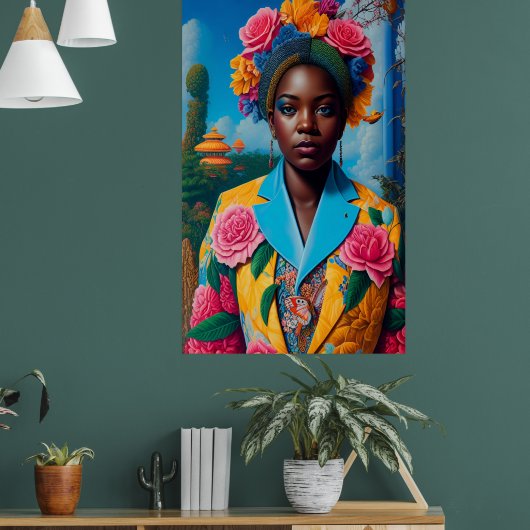 Dame met een bloemenjasje poster (Woonkamer 1)