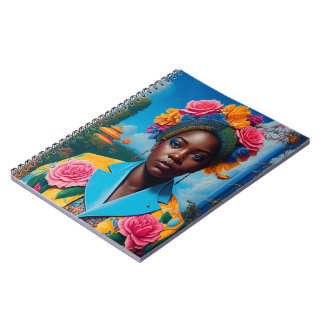 Dame met een bloemensak notitieboek