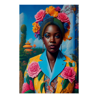 Dame met een bloemensak perfect poster
