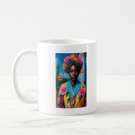 Dame met een bloemensakkerjack koffiemok (Links)
