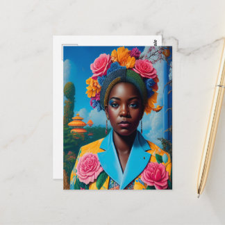 Dame met een bloemensakko briefkaart