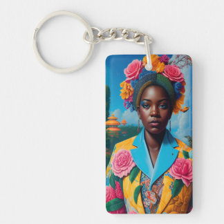 Dame met een bloemensakko sleutelhanger
