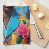 Dame met een bloemensakko theedoek (Quarter Fold)