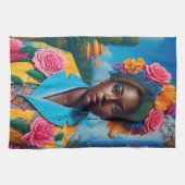 Dame met een bloemensakko theedoek (Horizontaal)