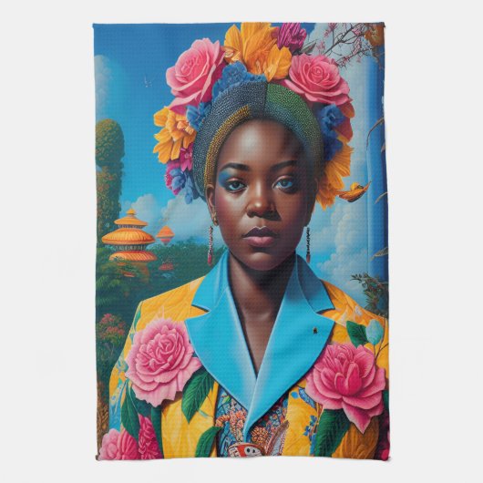 Dame met een bloemensakko theedoek (Verticaal)