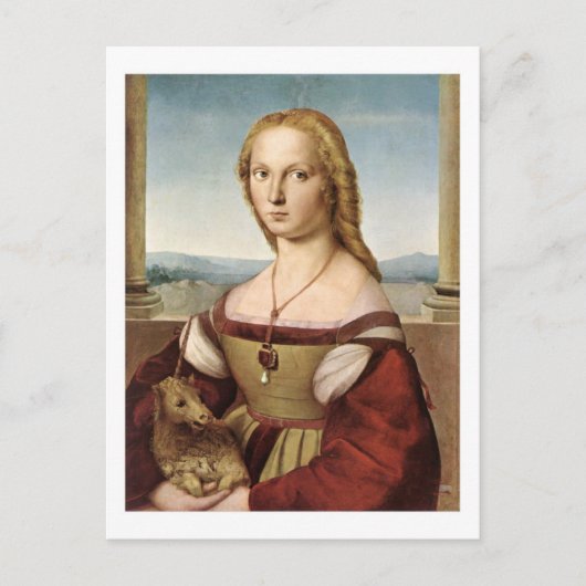 Dame met een briefkaart van Unicorn (Voorkant)
