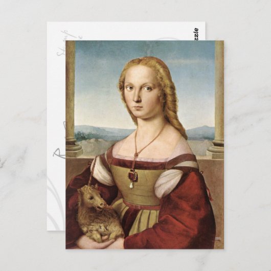 Dame met een briefkaart van Unicorn (Voorkant / Achterkant)