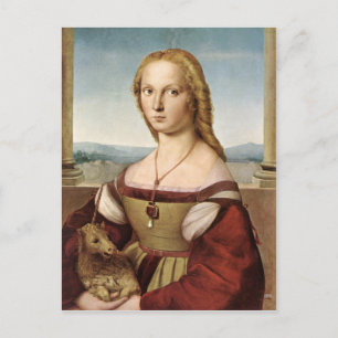 Dame met een briefkaart van Unicorn