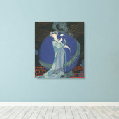 Dame met een draak (kleurenlitho) canvas afdruk (Insitu (Houten vloer))