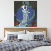 Dame met een draak (kleurenlitho) canvas afdruk (Insitu (Slaapkamer))