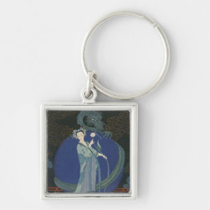 Dame met een draak (kleurenlitho) sleutelhanger