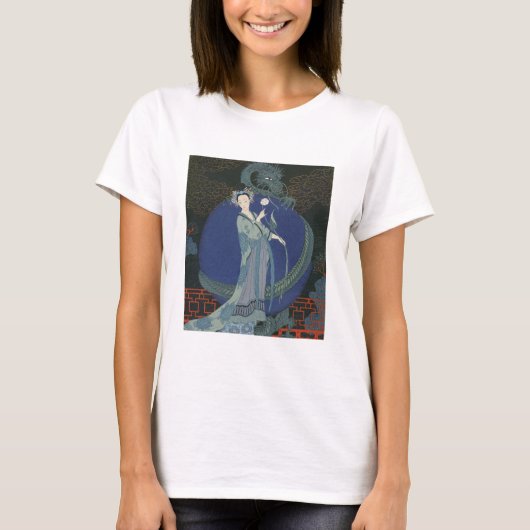 Dame met een draak (kleurenlitho) t-shirt (Voorkant)