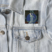 Dame met een draak (kleurenlitho) vierkante button 5,1 cm (In situ)