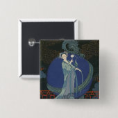 Dame met een draak (kleurenlitho) vierkante button 5,1 cm (Voorkant /achterkant)