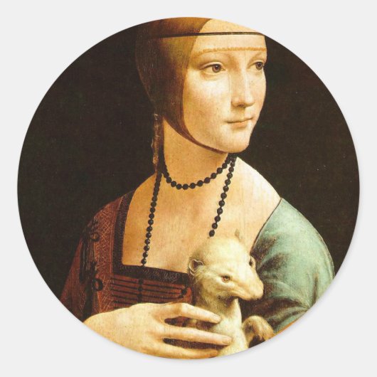 Dame met een Ermine, Leonardo Da Vinci Ronde Sticker (Voorkant)