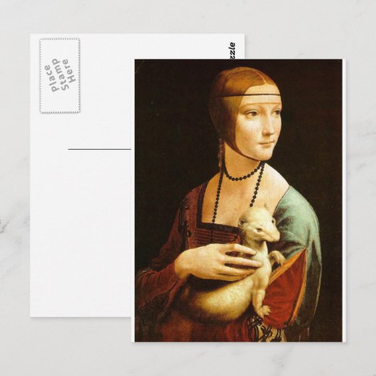 Dame met een Ermine van Leonardo Da Vinci c. 1490 Briefkaart (Voorkant / Achterkant)