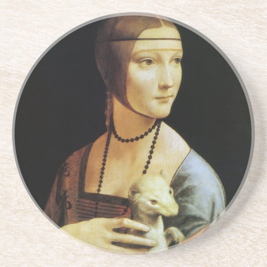 Dame met een Ermine van Leonardo da Vinci Zandsteen Onderzetter (Voorkant)