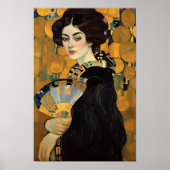 DAME MET EEN FAN Gustav Klimt wall art poster (Voorkant)