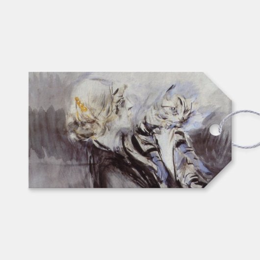 Dame met een Grijze Kat (door Giovanni Boldini) Cadeaulabel (Voorkant (Horizontaal))