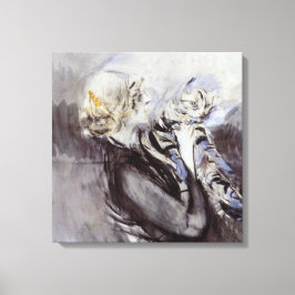 Dame met een Grijze Kat (door Giovanni Boldini) Canvas Afdruk