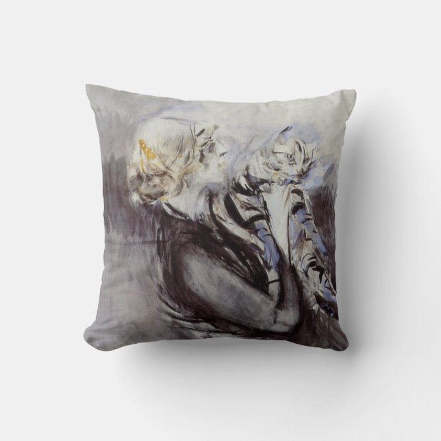 Dame met een Grijze Kat (door Giovanni Boldini) Kussen (Voorkant)