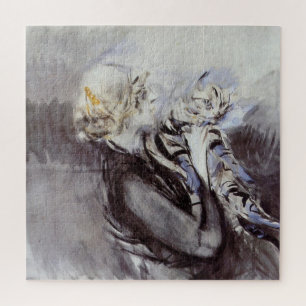Dame met een Grijze Kat (door Giovanni Boldini) Legpuzzel