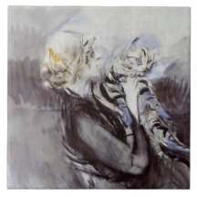 Dame met een grijze kat (van Giovanni Boldini)