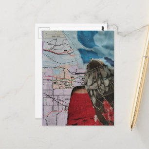 Dame Met Een Handtas Hoofd Surreal Collage Briefkaart