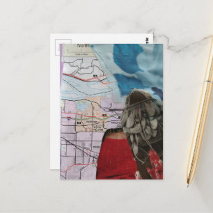 Dame Met Een Handtas Hoofd Surreal Collage Briefkaart
