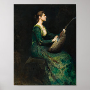 Dame met een lute van Thomas Dewing Poster
